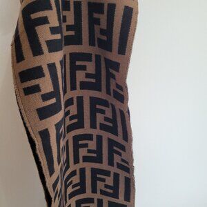 Patterned Black and Tan Logo Scarf